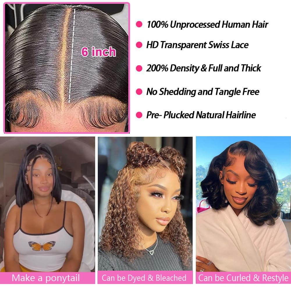 12 Inch Straight Bob Wig Human Hair 13x6 Lace Front Wigs Human Hair Pre Plucked Straight HD Lace Frontal Short Bob Wig Glueless Wigs for Women 200 Density