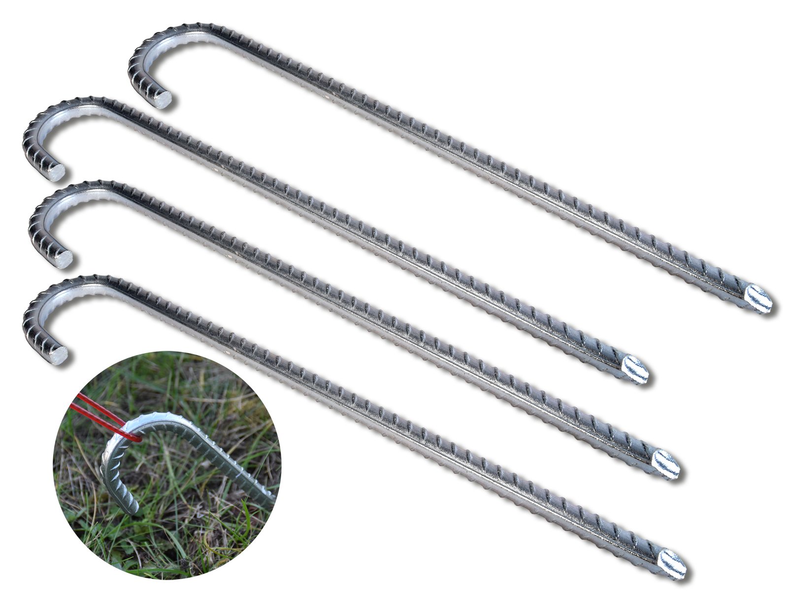 K&B Vertrieb Bodenanker XL Heringe 38cm Silber Erdnagel Erdanker Erdspieß Bauanker Nagel Zelt Zelthering 300 (12 Stück - Ø 12mm)
