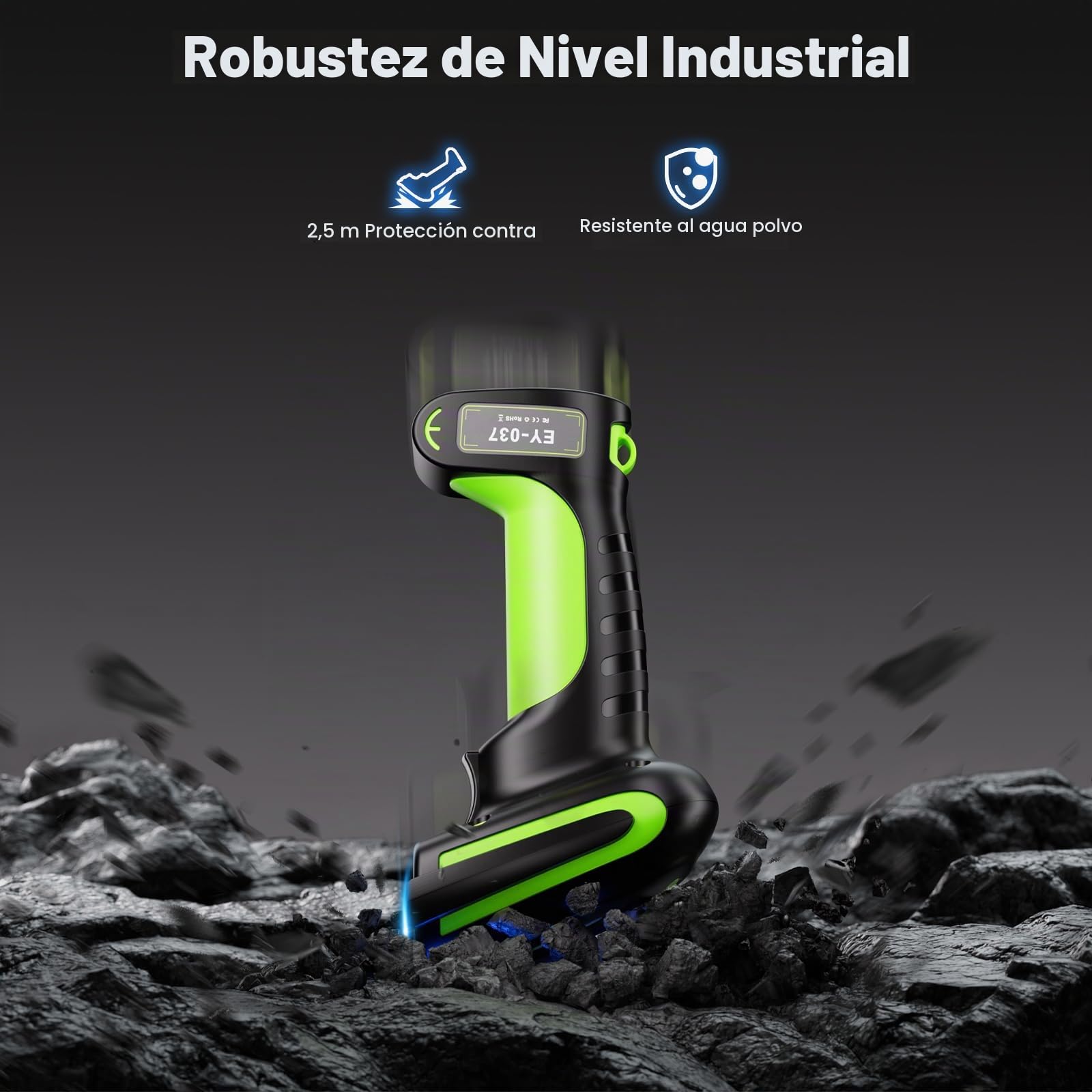 Eyoyo 2D QR Industrial - Escáner de códigos de barras inalámbrico con soporte de carga inalámbrico, resistente, resistente al agua, IP65, lector de códigos de barras 3 en 1 con Bluetooth, inalámbrico