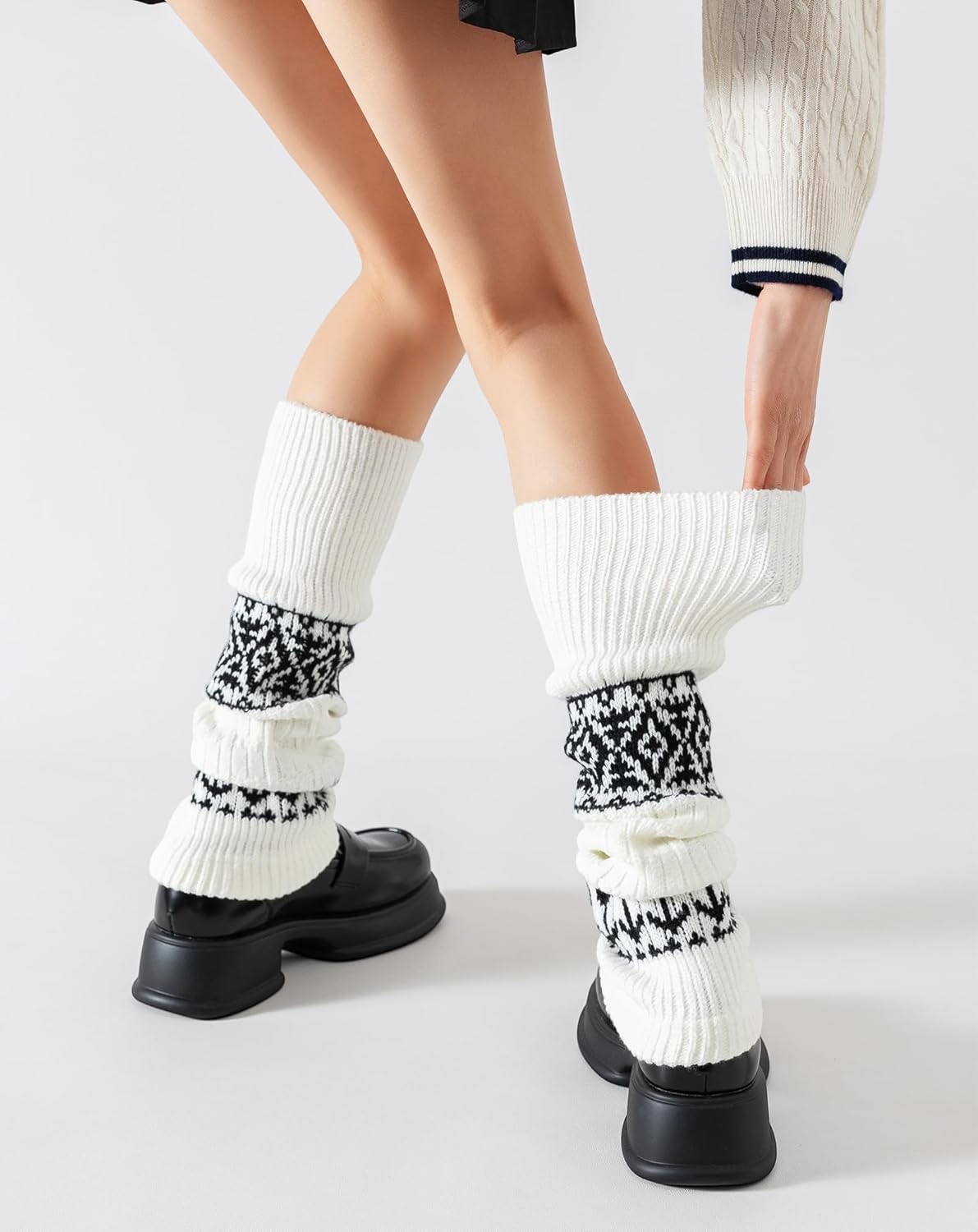 Yawlsow Leg Warmers for Women Girls Thick Knit Winter Slouch Long Socks Y2k 80s boho for Dance Party - Image 5