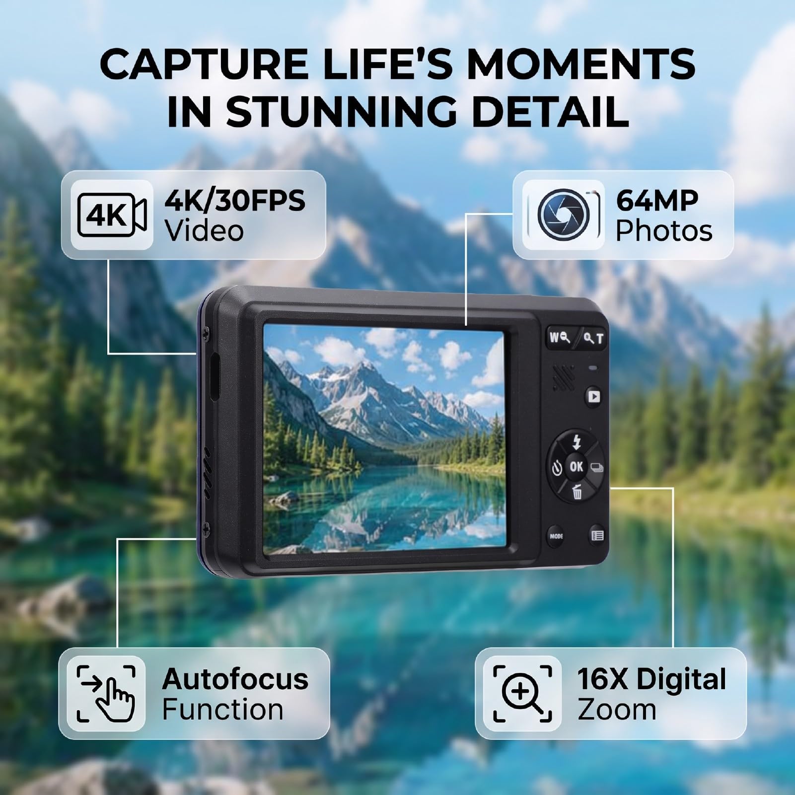 Appareil Photo Numérique 4K avec Mise au Point Automatique et 64