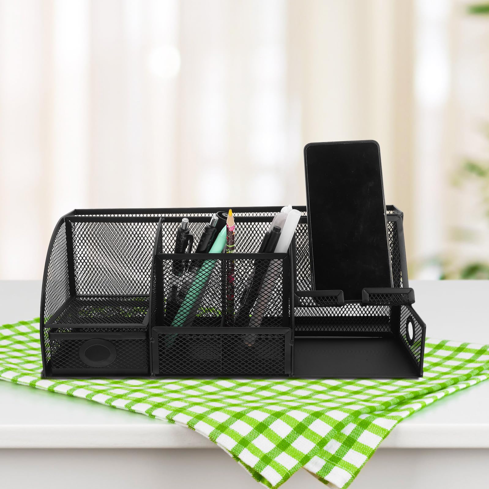 CRAFTHROU Organizzatore da Scrivania in Metallo Nero con Scomparti Portaoggetti Ufficio Compatto per Cancelleria e Accessori Contenitore Multifunzionale per Spazio Ordinato