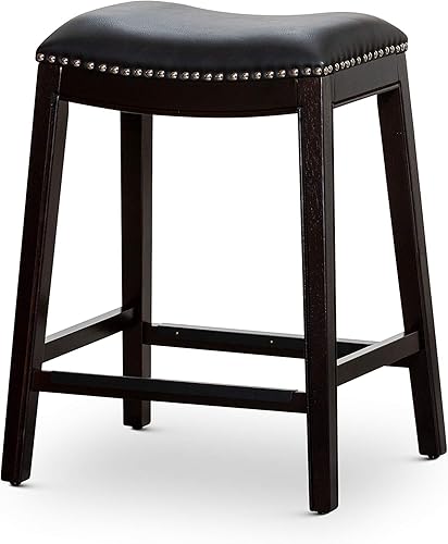 DTY Indoor Living Durango - Taburete de cuero regenerado, taburete de mostrador de 24 pulgadas, acabado de cereza, asiento de cuero de hueso