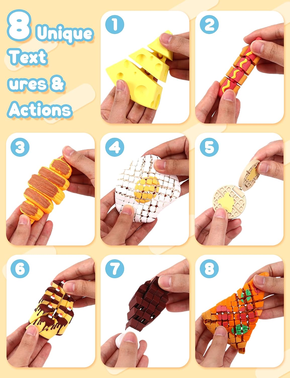 10PCS 3D Printed Food Fidget Toys, Mini Pretend Food for Sensory Play Kitchen, Small Stress Relief Birthday Gift for Boys Girls Kids Preschool Classroom
