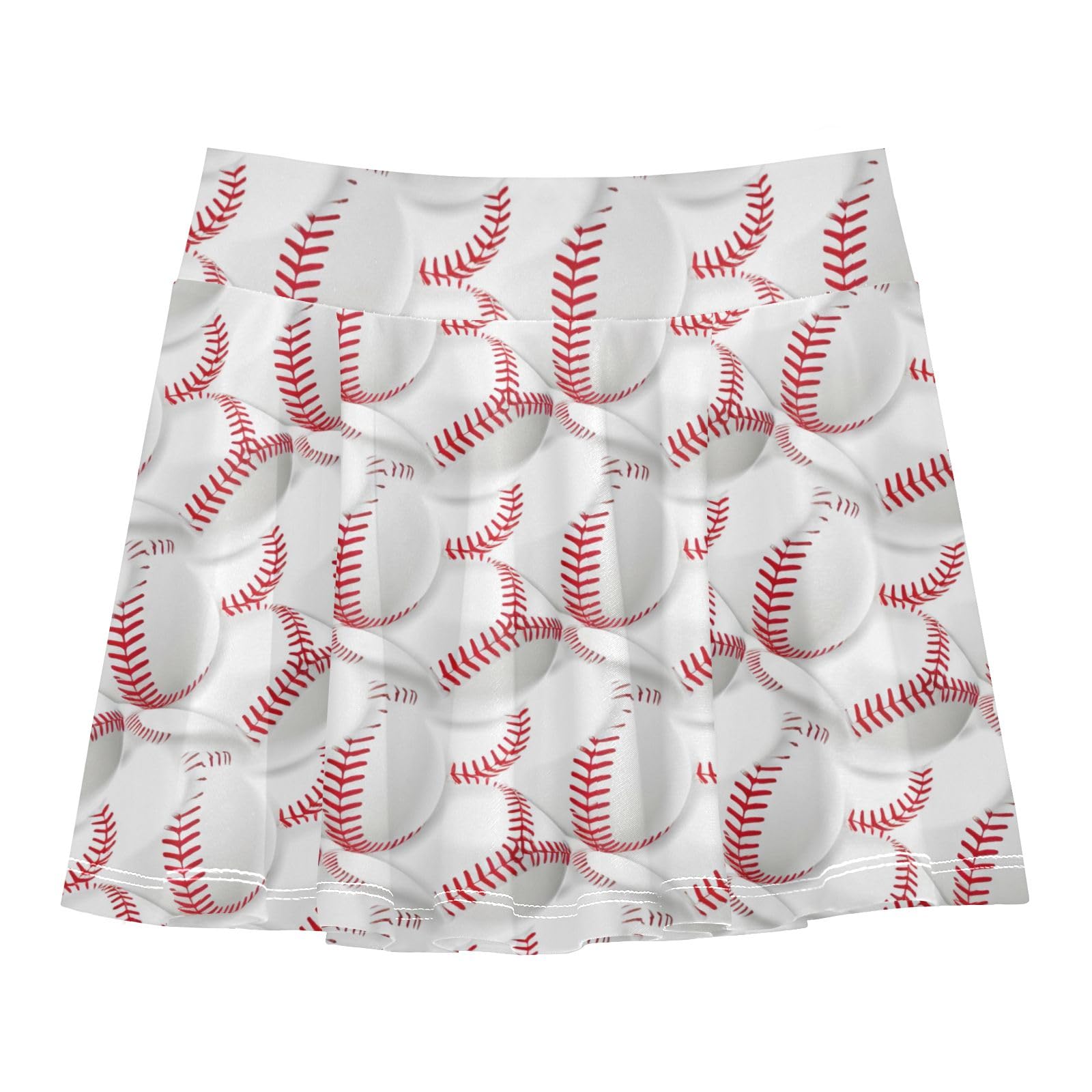 CHIFIGNO Girls Pleated Skirt with Shorts Athletic Tennis Skorts Active Running Skirts Red White Baseball Size 5-6