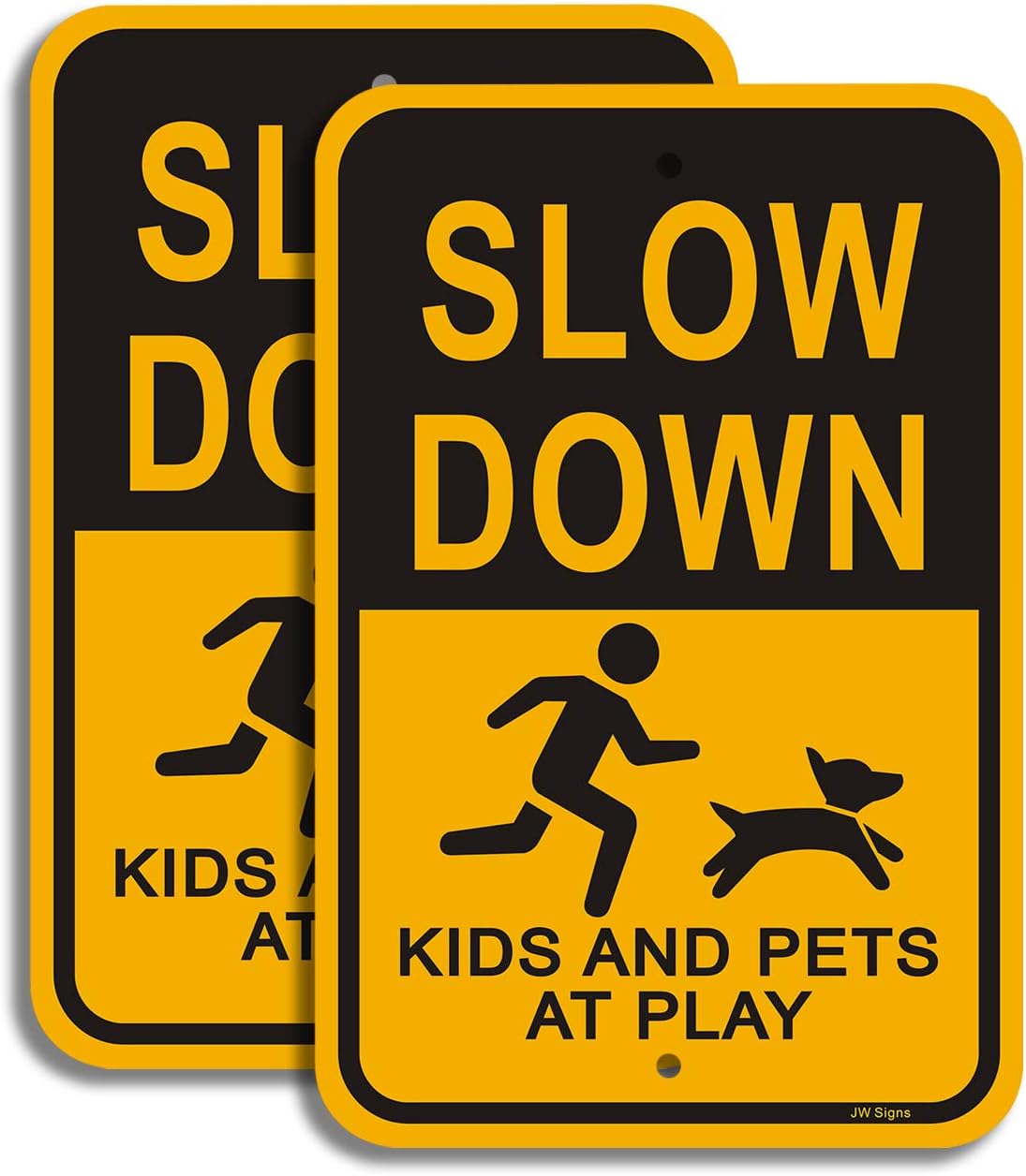 Slow Down Kids and Pets at Play Signs (4 Pack) 18” x 12” 40Mil Rust Free Aluminum, Weather Resistant, Waterproof, Durable Ink, Easy to Mount for Neighborhood Driveway or Yard