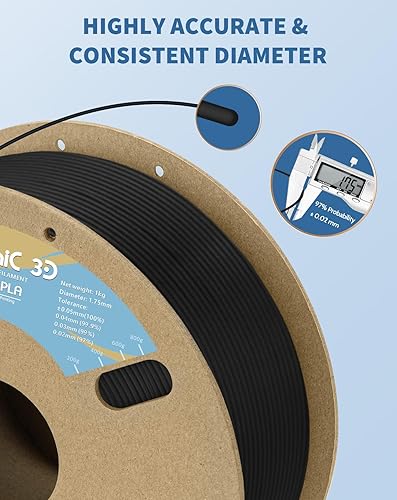 Miniatura 3 de DURAMIC 3D Filamento PLA mate de 0.069 in, negro, carrete de cartón de 2.2 libras, filamento de impresora 3D de ácido poliláctico (PLA) de 0.069 in,