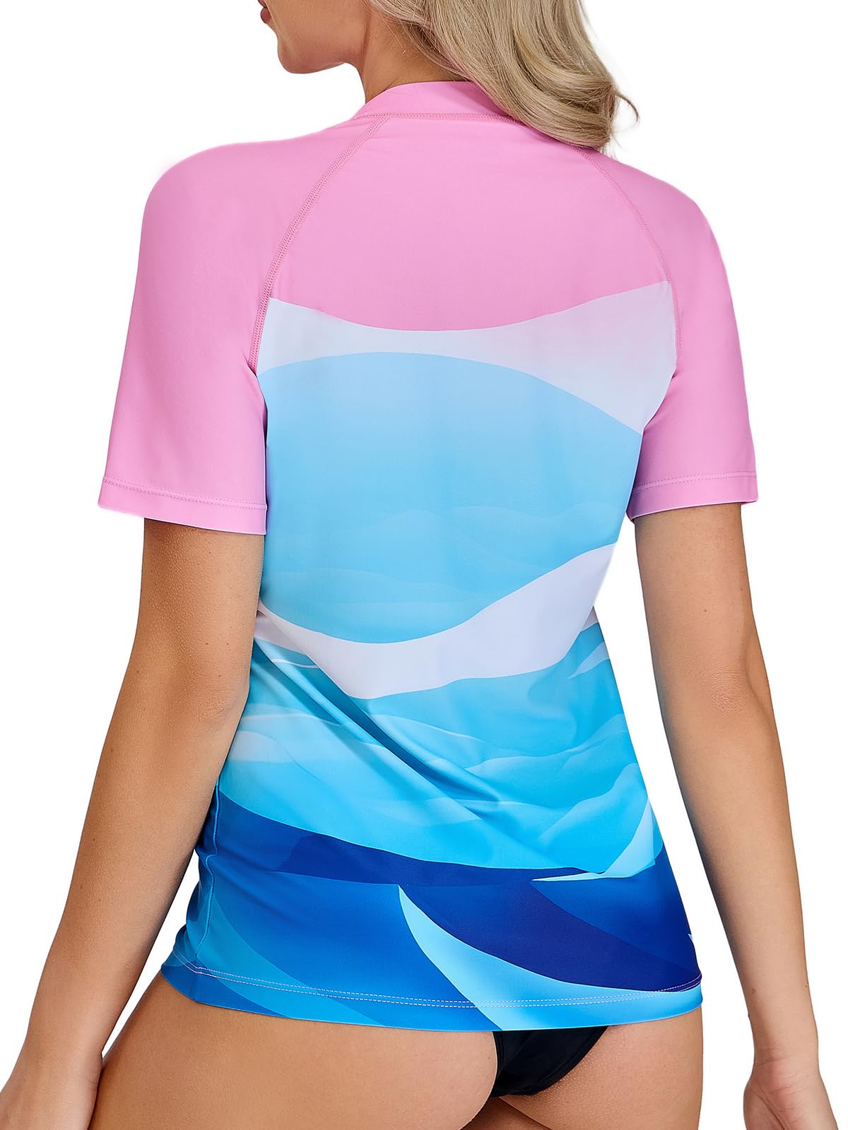 Camiseta UV de manga corta para mujer, UPF 50+, camiseta de natación Rash Guard de secado rápido para surf acuático S-XXL
