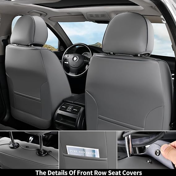 Coverado Front Seat Covers, Car Seat Cover, Gray Seat Covers for Cars, 2PCS Car Seat Protector, Waterproof Faux Leather Car Seat Cushion, Luxury Seat Cushions, Auto Seat Covers Fit for Most Vehicles