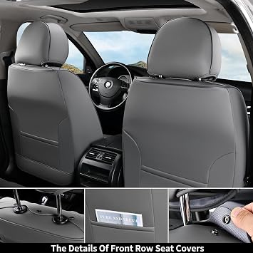 Coverado Front Seat Covers, Car Seat Cover, Gray Seat Covers for Cars, 2PCS Car Seat Protector, Waterproof Faux Leather Car Seat Cushion, Luxury Seat Cushions, Auto Seat Covers Fit for Most Vehicles