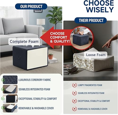 Miniatura 5 de Tiita Puf Otomano Relleno, Taburete de Pie Cuadrado, Pufs de Piso Esponjosos, Silla para Sala de Estar Dormitorio, Relleno Boho para Reposapiés de