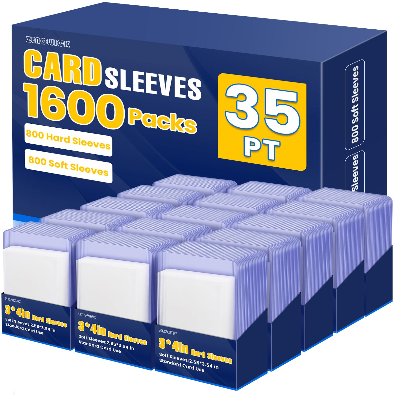 1600 Packs Card Sleeves Top Loads for Cards,3" x 4" Baseball Card Protectors,Trading Card Sleeves Hard Plastic Fit for Baseball, Football Cards (800 Hard Sleeve + 800 Soft Sleeve)