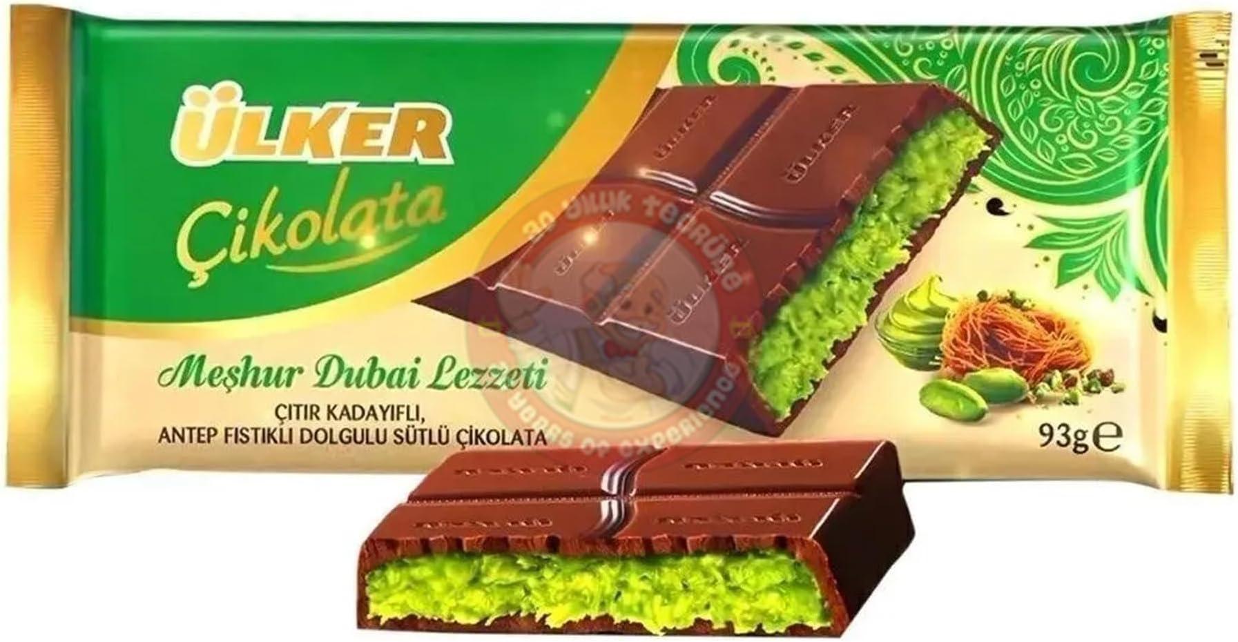 Dubai Chocolate Bar Pistachio Kataifi – Viral Dubai Chocolate with Knafeh and Pistachio Cream, 1 pack 93 gr by BAKKALIM UK