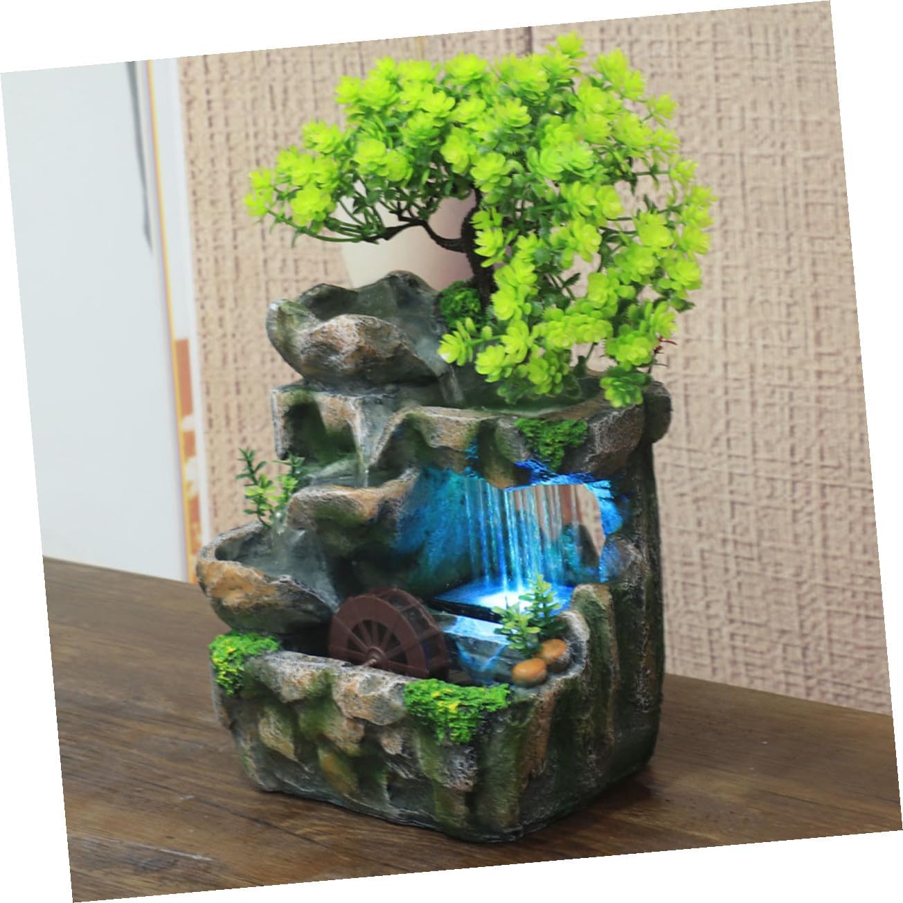 Luxshiny Indoor Desk Water Fountain Resin Mini Tabletop Fountain Decor with Quiet Circulation for Bedroom Office Living Relaxing Zen Waterfall Feature US Plug