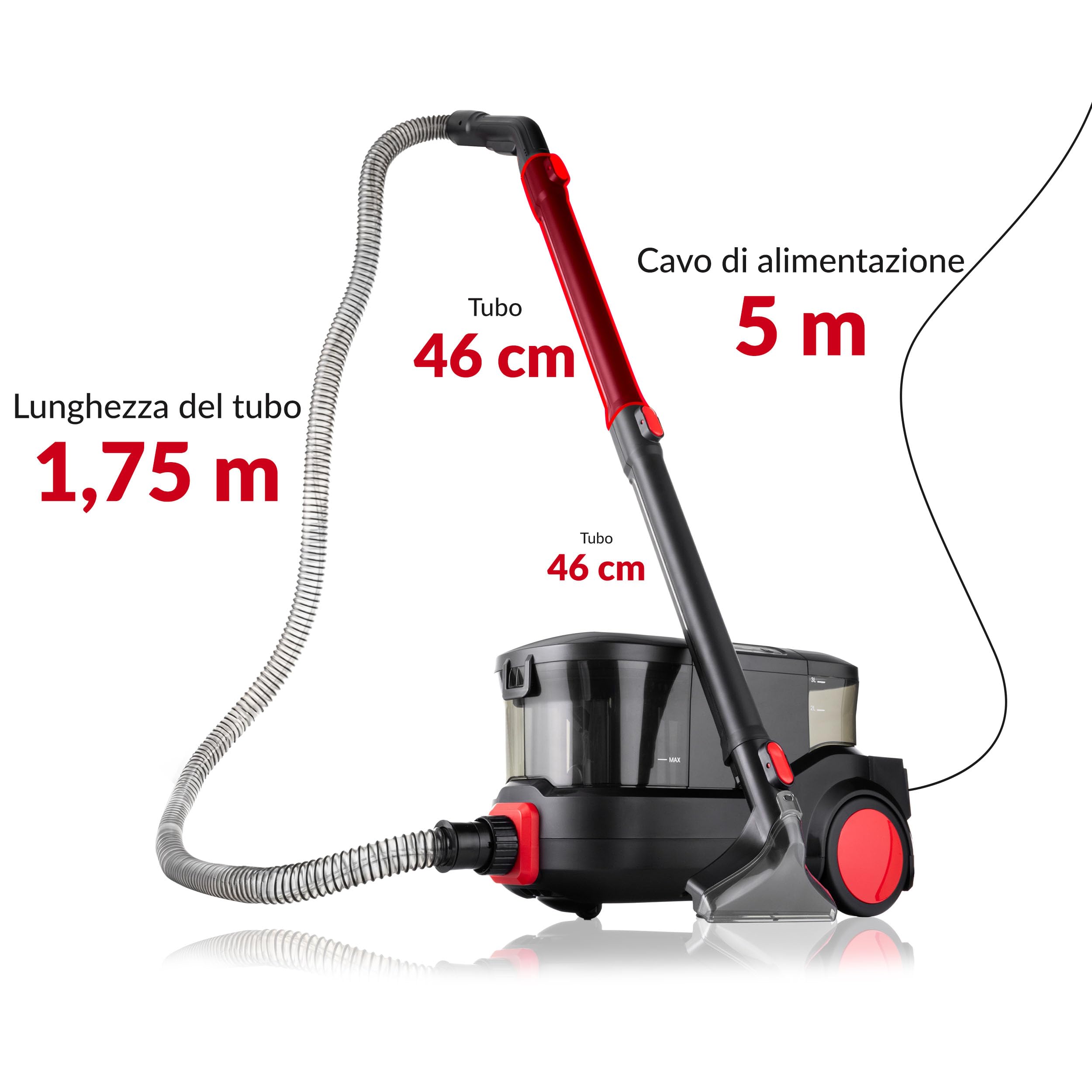 LEHMANN Prowash Lavatappeti Professionale, 2000 W, Lava Tappezzeria Potente con 2 Serbatoi - Acqua Pulita 3L e Sporca 1,5L, Tecnologia Rivoluzionaria per la Pulizia di Divani e Auto