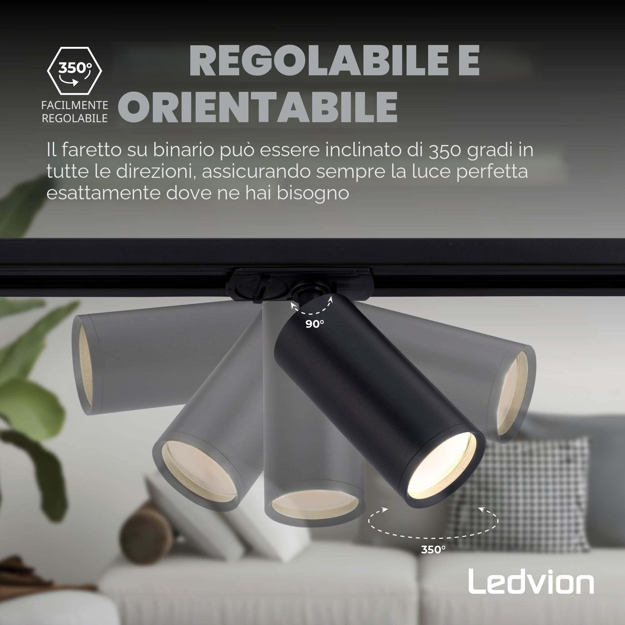 Ledvion Sistema di Binario 1m Monofase Nero 3 faretti senza lampadina GU10