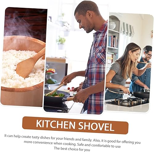 Miniatura 9 de SHOWERORO Espátula de cocina de teca Cucharas grandes Cucharas de madera para servir sopa de bambú Cucharón de silicona antiadherente Utensilios de