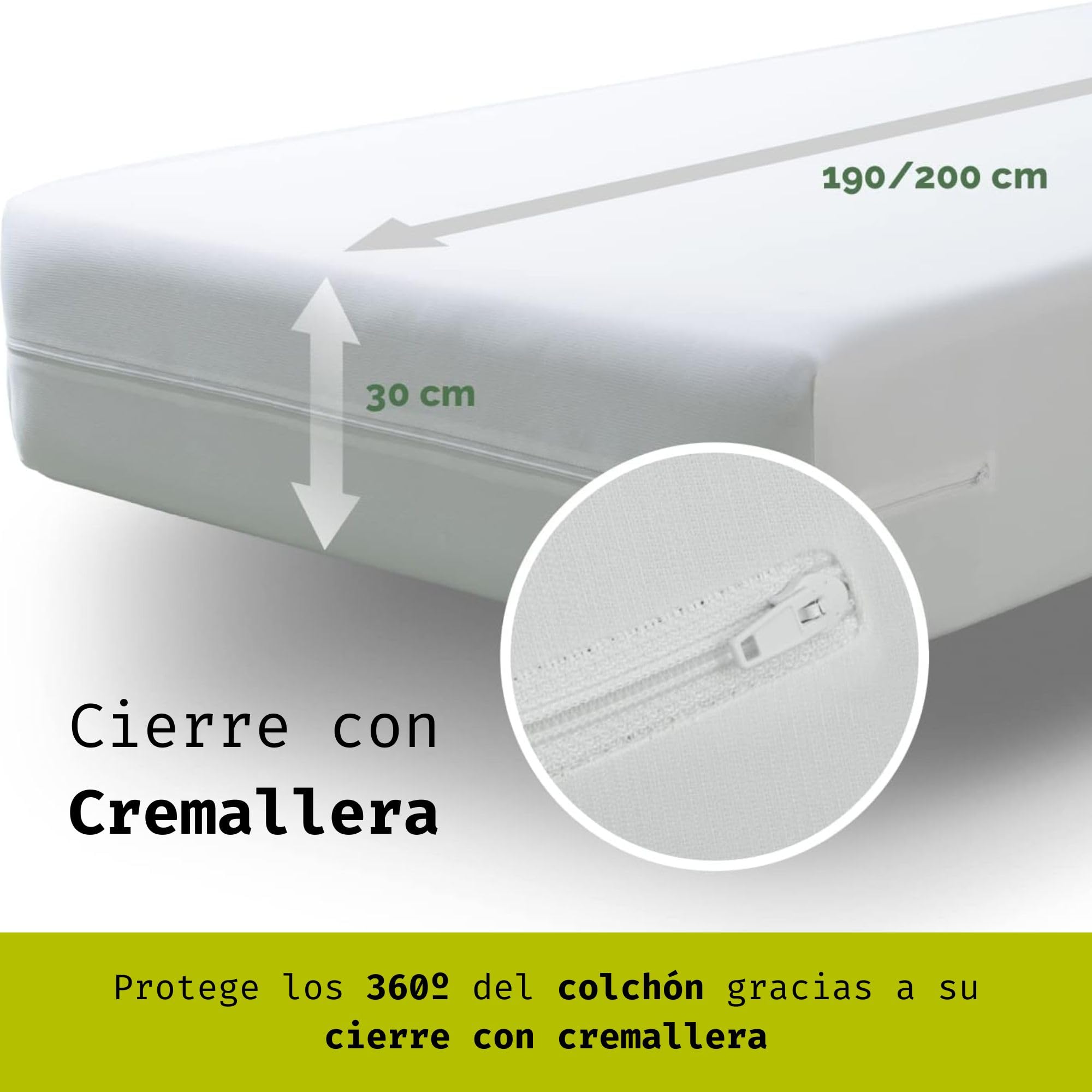 Tural - Funda de colchón 135x190/200 cm | Protector Impermeable y Transpirable | Cubre colchón Anti ácaros con Cremallera | Certificado Oeko-Tex