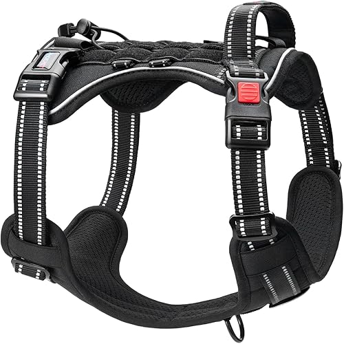 PHOEPET Arnés táctico sin tirones para perro, chaleco de servicio con paneles Molle y bucle, fácil control con asa para perros grandes (negro, XL)