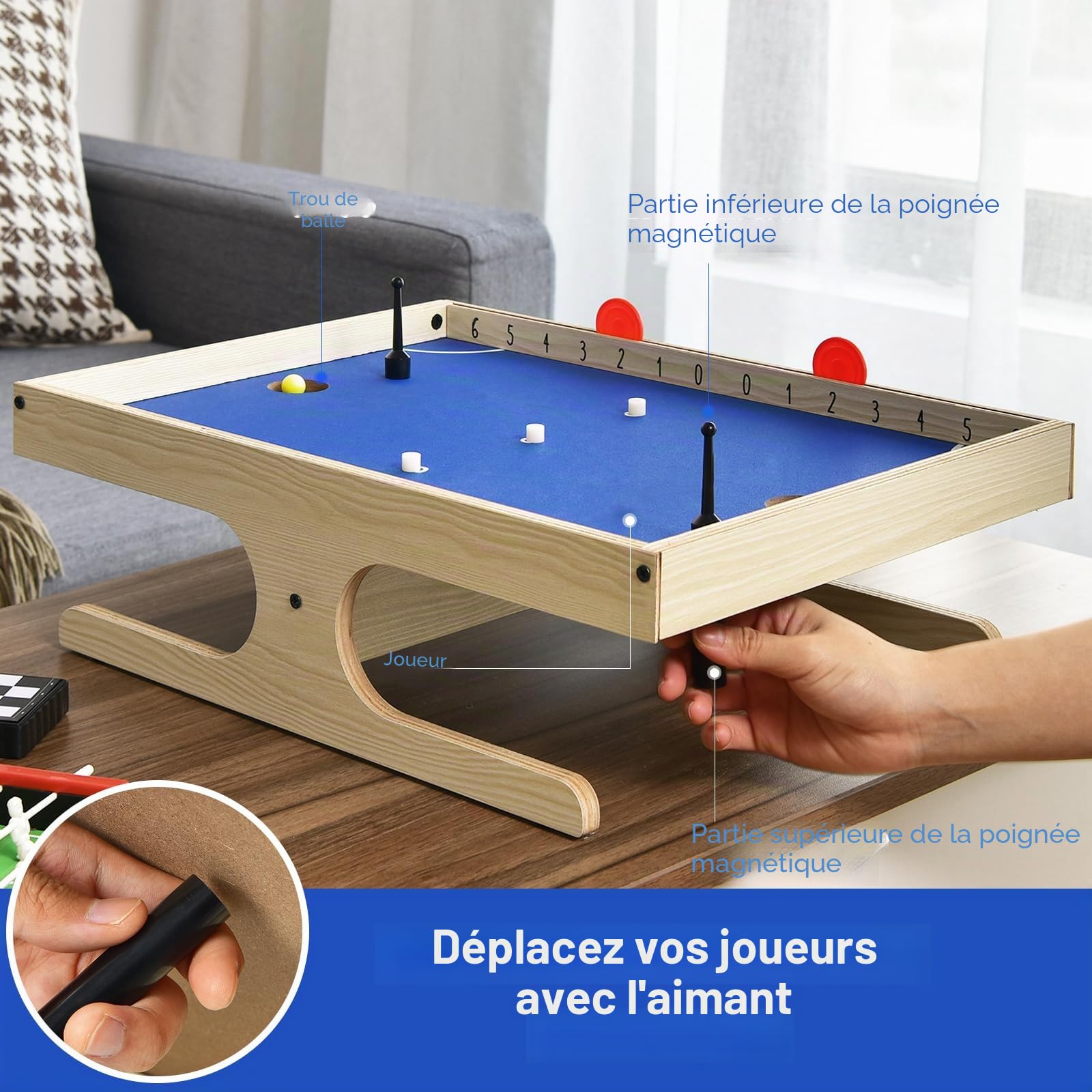 HOMASIS Air Hockey de table, table de jeu magnétique avec 2 marqueurs et 2 balles, 3 aimants pour biscuits et 2 ensembles de poignées