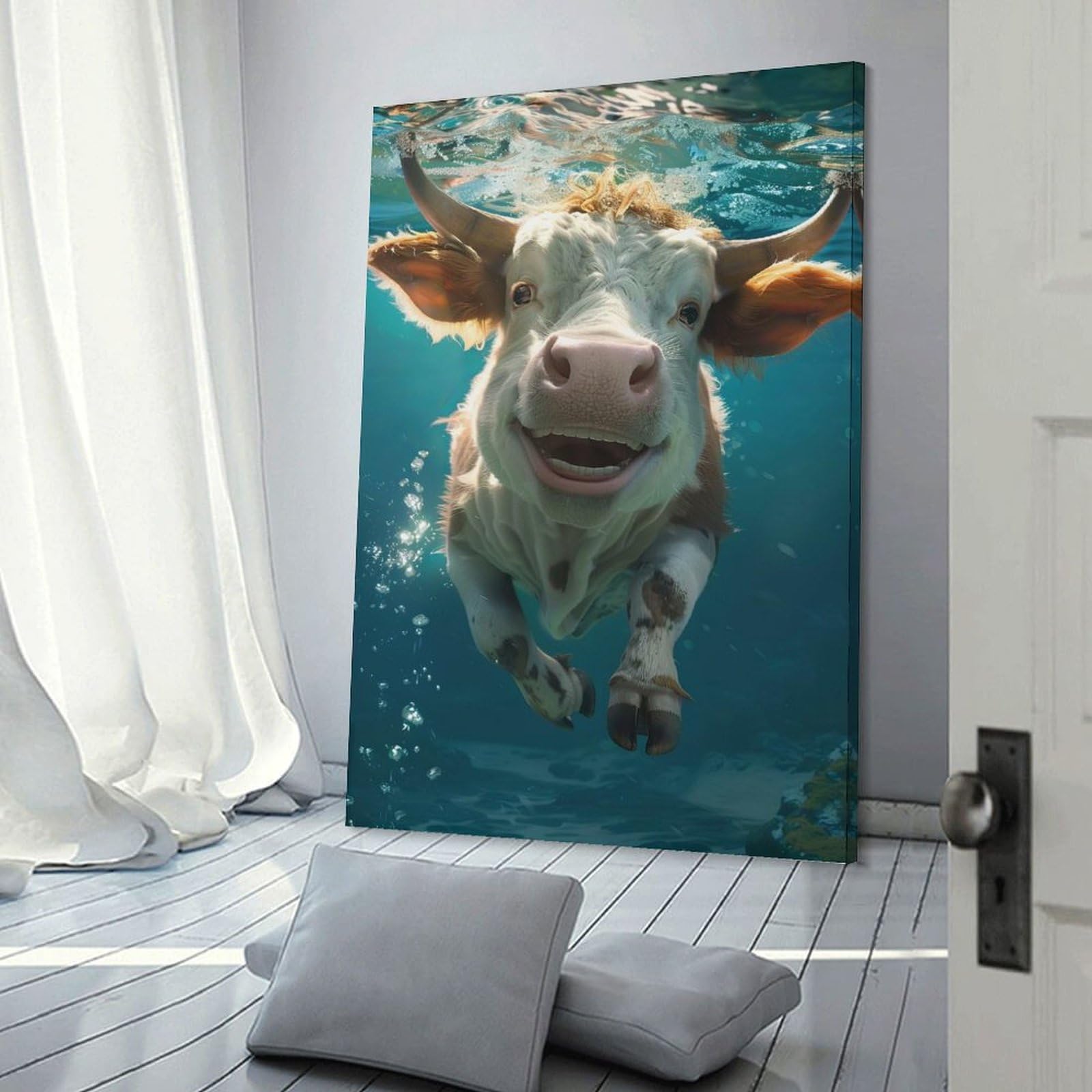Junmoney Ox Sea Canvas Art Print, 24x36inch(60x90cm), for Wall Displays, Bedrooms Or Room Updates, Home Wall Art for Statement Displays