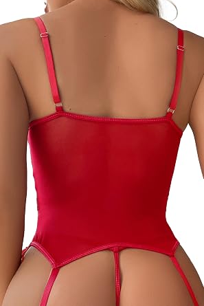 womens 3 Piece Floral Lace Bustier G-String Lingerie Set Stockings