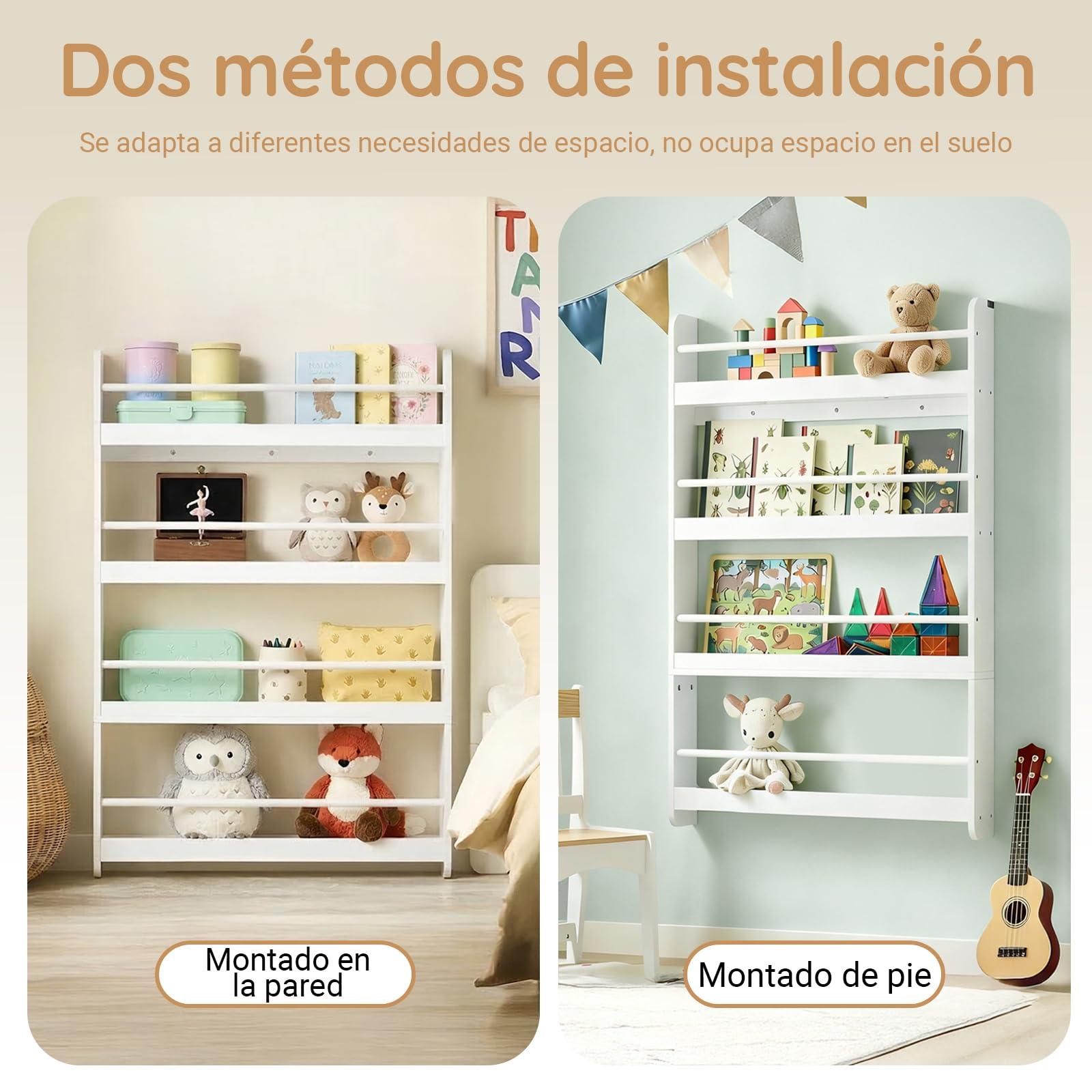 SoBuy Libreria Infantil Montessori Estanteria Libros Infantil de Pared con 4 Niveles Biblioteca para Niño Estanteria Habitacion Organizador Juguetes Blanco 80x12x118cm KMB08-II-W