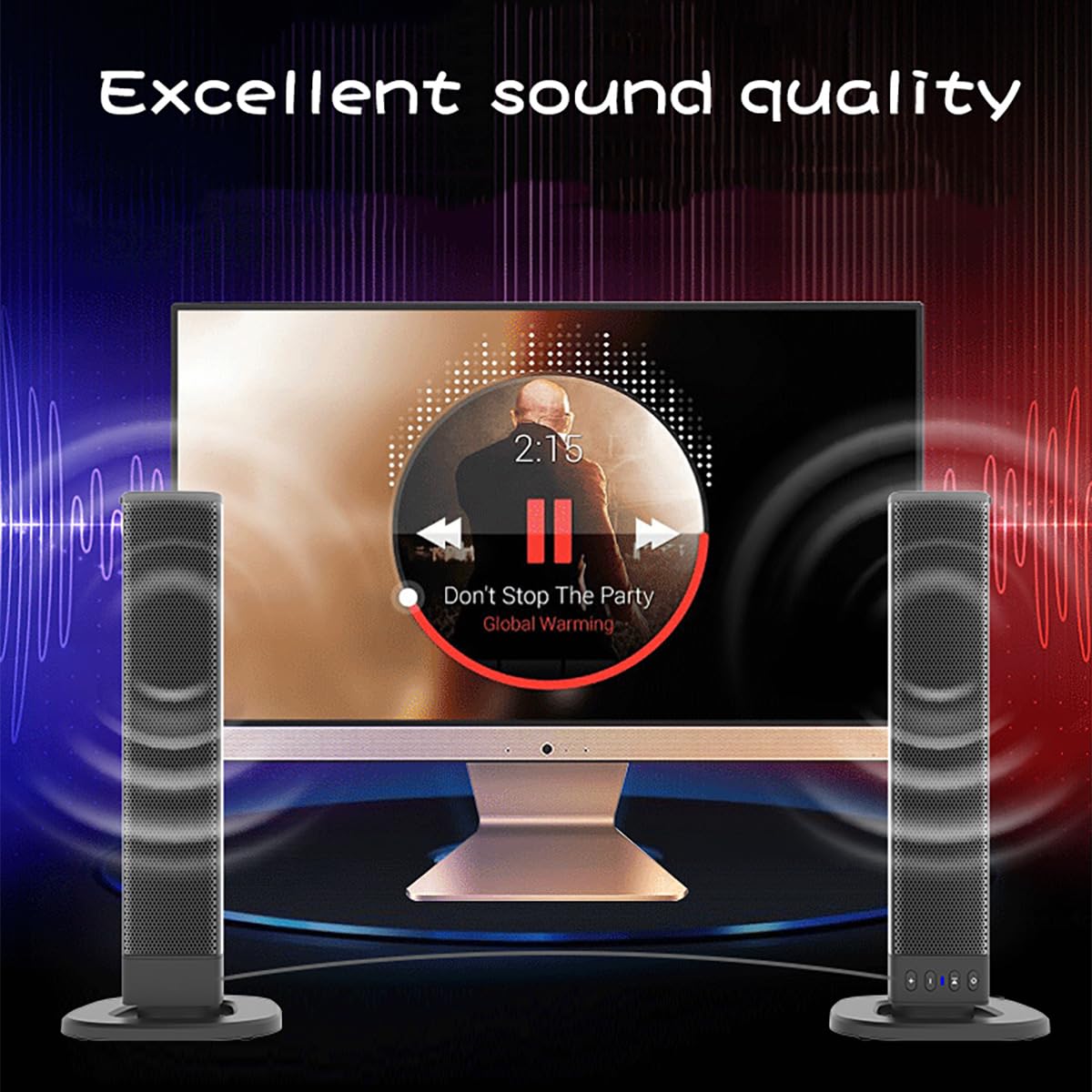Soundbar per TV, Soundbar Bluetooth 2 in 1, altoparlanti per PC da 20 W, soundbar con USB, TF, FM, TWS, RCA e AUX, 4 altoparlanti, batteria 2000 mAh, RCA