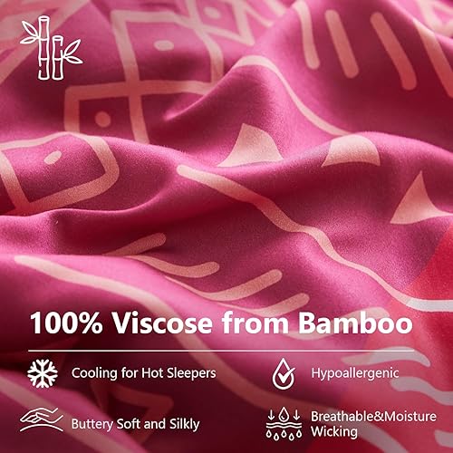 Miniatura 3 de Simple&Opulence Juego de funda de edredón de 3 piezas con diseño geométrico tribal azteca de lujo, 100% viscosa de bambú, ropa de cama suave y