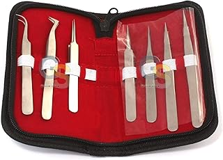 G.S Set of 7 PC Precision Stainless Steel Tweezers Forceps - Beading, Hobby