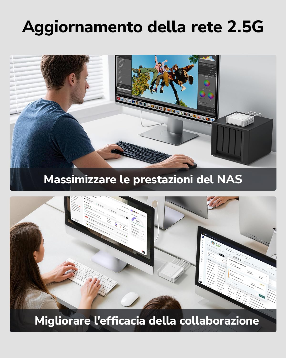 Cudy Switch Ethernet 5 Porte 2,5G Gestito USB‑C HS105U | Controllo web, VLAN, QoS, loop prevention, Cat5e, Silent, NAS, Gaming, ufficio, desktop setups, montaggio parete