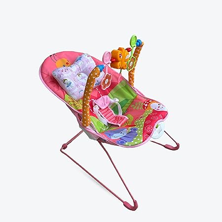 Safe-O-Kid Harmony Baby Bouncer with Mosquito net with 1 Year Warranty Multi-Position Reclining Bouncer, Vibrations, Safety Harness and Toy Bar- Pink