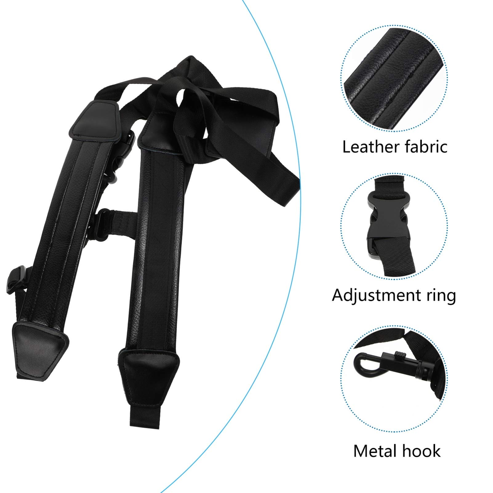 Imbracatura Sax a Doppia Spalla Regolabile Nera in Pelle Pu | Cintura per Sassofono, Struttura Fissa, Accessorio per Strumento a Fiato