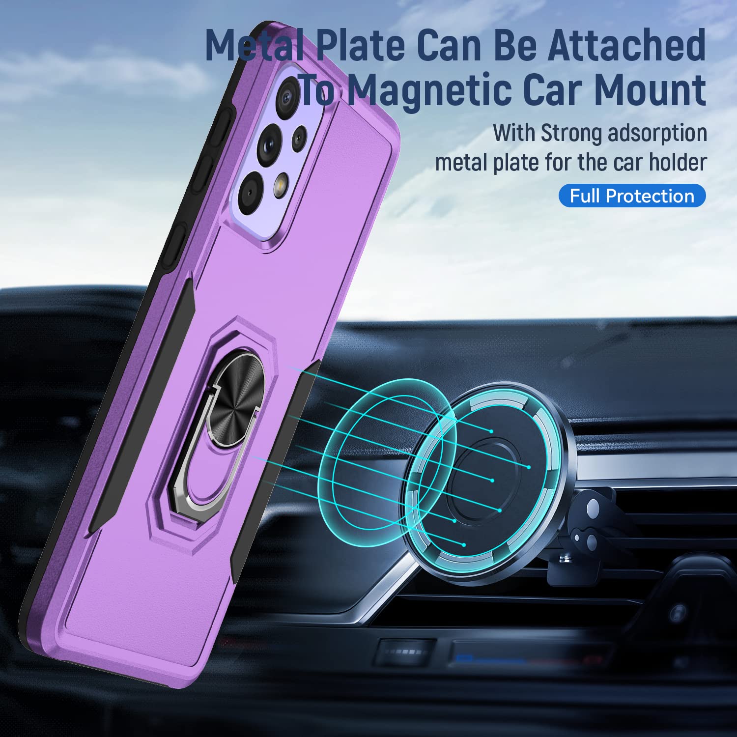 Galaxy A52 5G パープル ケース付き Galaxy A52 5G SC-53B 耐衝撃ハイブリッドケース「ROCK」 パープル