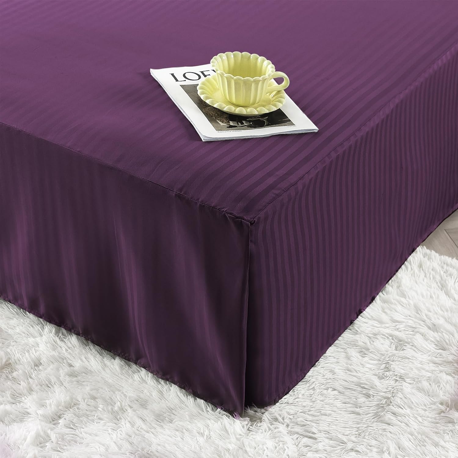 HENGWEITEXT Queen Size Bed Skirt Split Corners,Pleated Bed