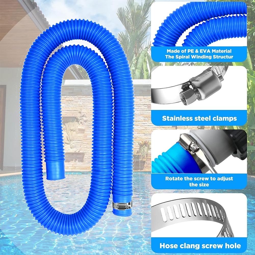 Tuyaux De Piscine 150 Cm – Lot De 2, Diamètre 32 Mm, Avec Clips Métal Et Raccord, Pour Pompe De Filtration