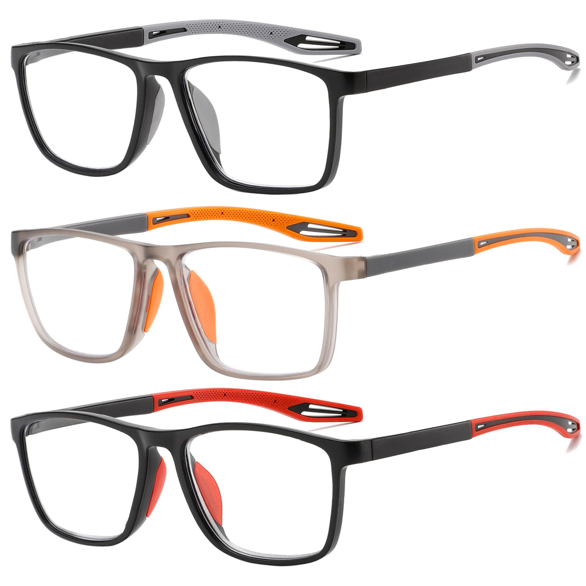 Occhiali da lettura da uomo 3 paia Stile sportivo Comodi e flessibili Lettori di blocco della luce blu per uomo