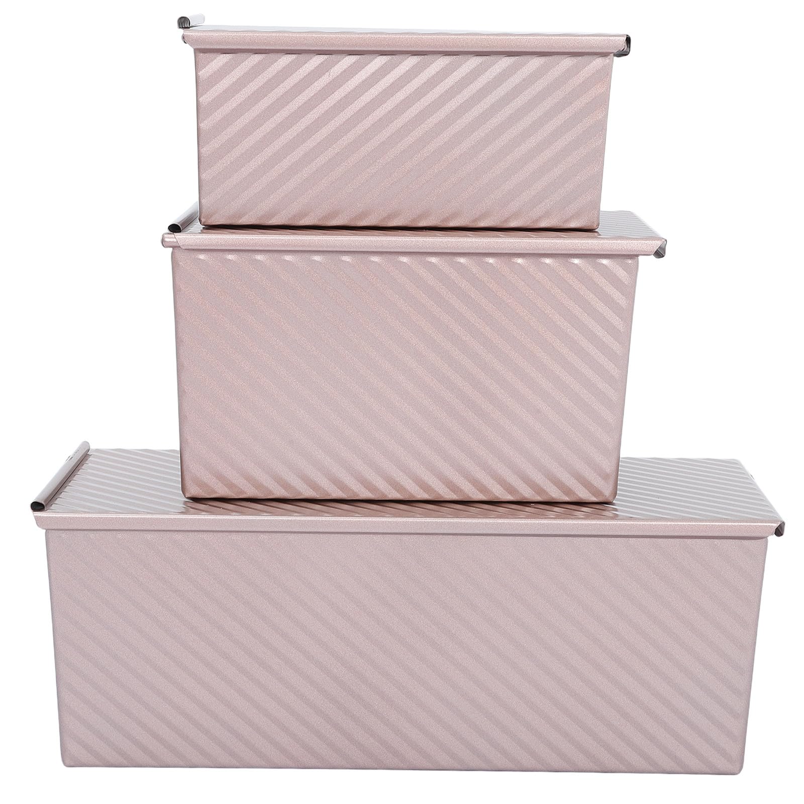 Healeved 3-teiliges Kastenform-Set, Pullman-Kastenform mit Deckel, Antihaft-Backform-Set, geriffelte Toastform für Sandwiches, Sauerteigbrot (0,5 lb, 1 lb, 1,5 lb)