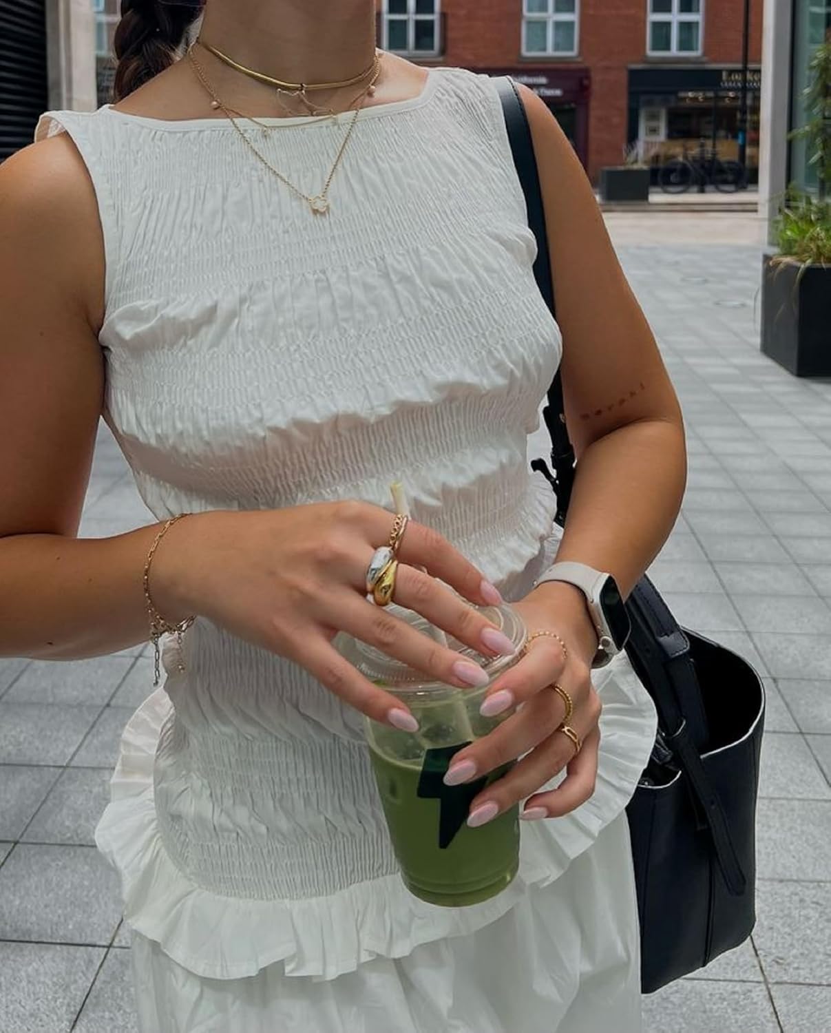 Women Y2K Shirred Tank Top Sleeveless Crewneck Frill Smocked Ruffle Crop Top Ruched Pelpum Going Out Tops - Image 2