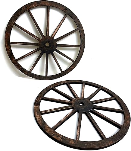 Miniatura 6 de BEDAZE Western Decor - Rueda de madera para decoración de pared de 10 pulgadas, decoración de sala de arte, ruedas decorativas colgantes de madera