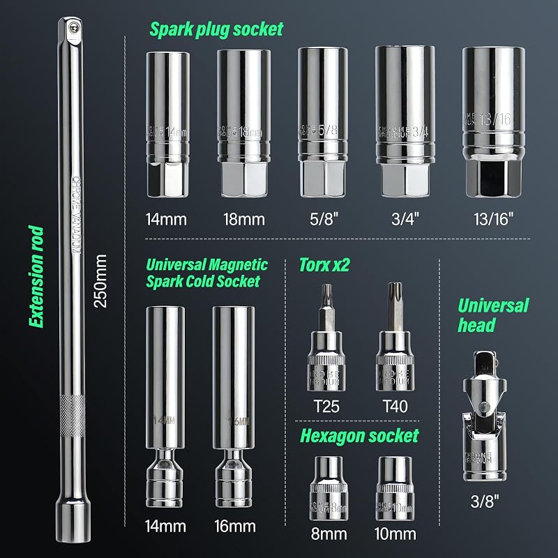 LLAVETOR Nyomatékkulcs 3/8" 5-60 Nm Kerékpár Motorkerékpár Autó Szett Mágneses Gyújtógyertya Hüvely