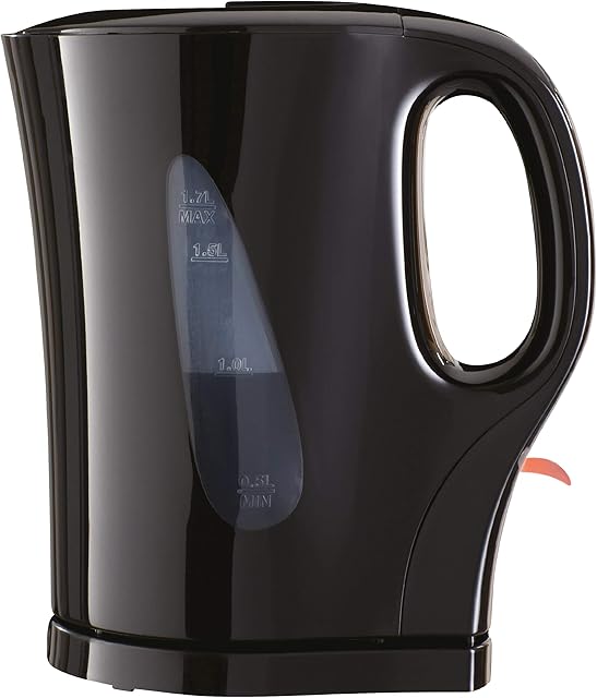 Fine Elements SDA1673 Black Plastic Kettle 1.7Litre Capacity with Stainless Steel Heating Element, Clean Modern Design, External Water Gauge and Manual Opening Lid