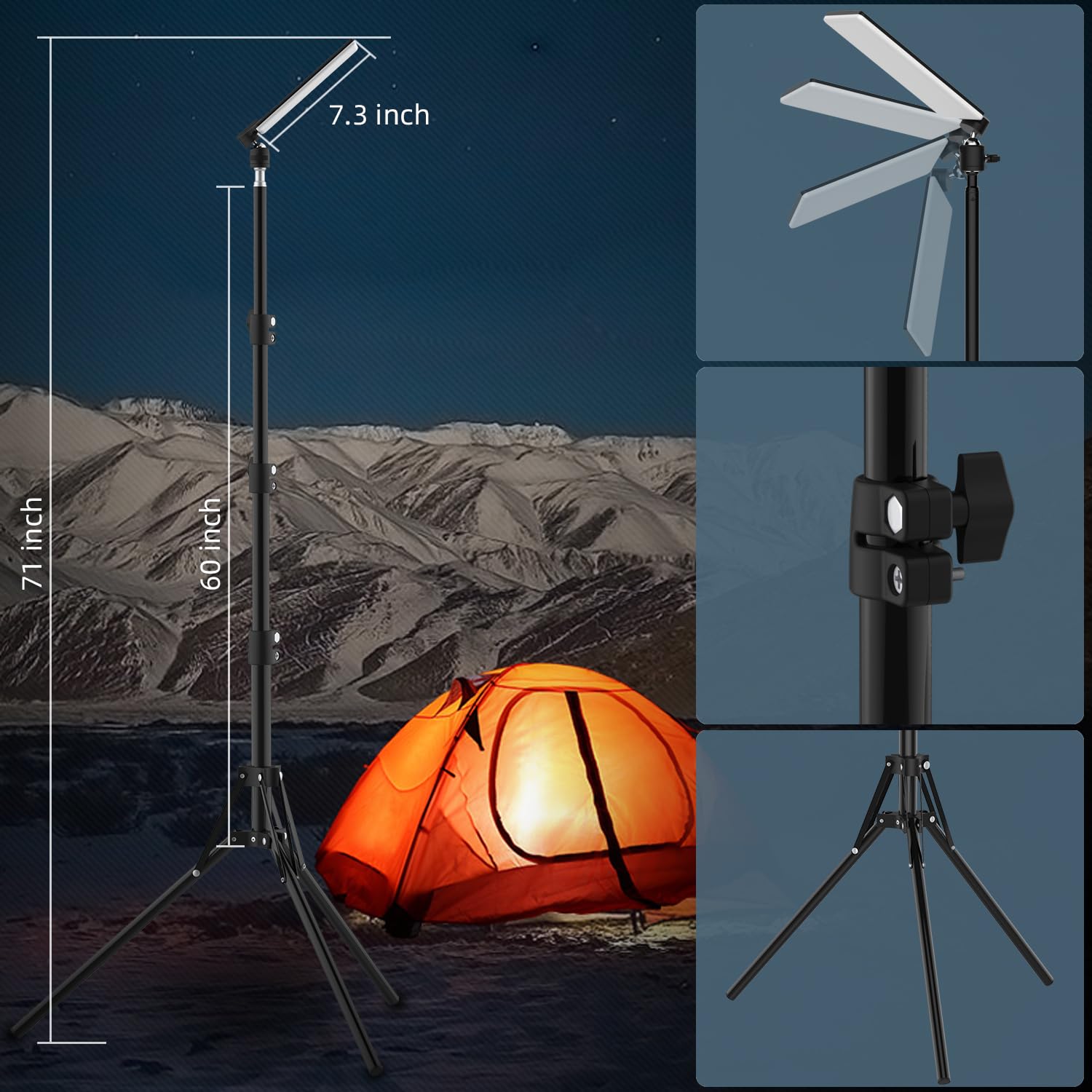 Lampe De Camping LED Télescopique Sur Trépied - Réglable 70-180 Cm, 84 LED, USB - Pour Barbecue, Tente, Atelier - 2
