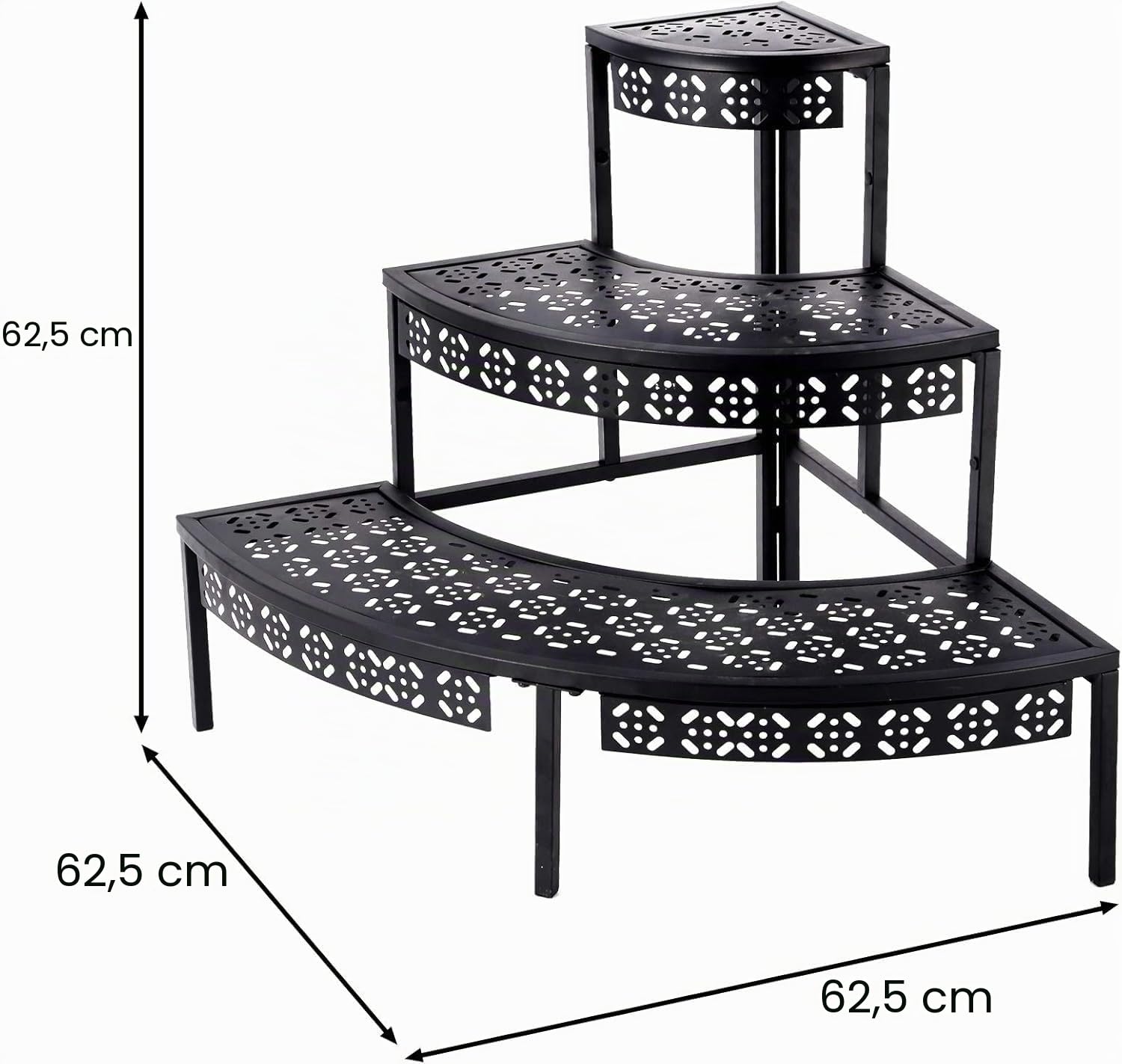 Escalier à fleurs en métal à 3 niveaux, étagère à fleurs, étagère à plantes pour jardin, balcon, intérieur et extérieur, étagère à fleurs multifonctionnelle avec grande capacité, rond, noir