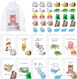 BESARME 30 Set Employee Appreciation Gifts Bulk for Coworkers Thank You Staff Teacher Appreciation Bulk Resin Animal Gift Set with Inspirational Note Cards