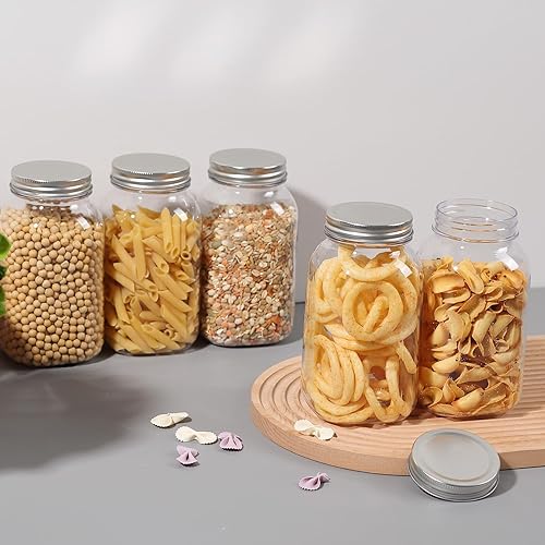 Miniatura 7 de Party Club of America Paquete de 6 tarros de plástico plateados de 32 onzas con tapas de rosca, contenedor de almacenamiento de alimentos para