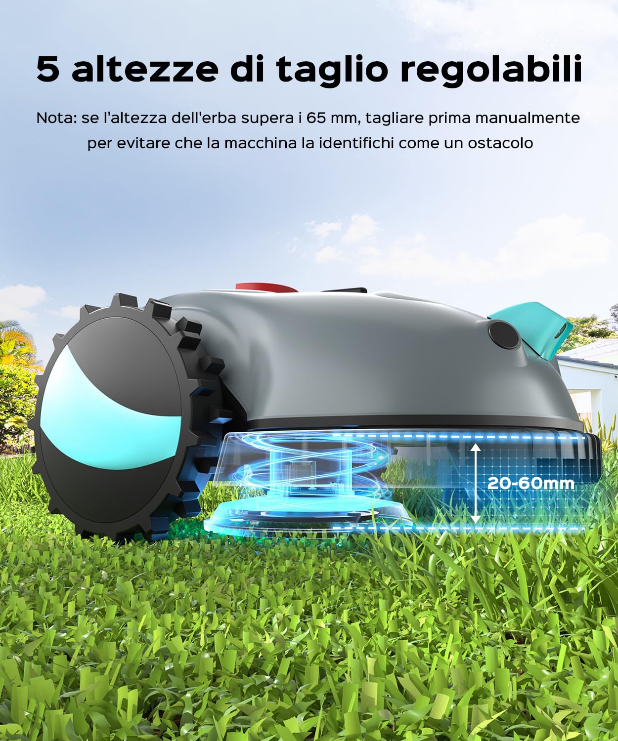 (2026 Upgrade) YARDCARE V100 Robot Tagliaerba a Batteria con Navigazione Visiva, Rilevamento di 150 Ostacoli, Robot Tosaerba Fino a 150 m², Robot Tosaerba con Lame di Ricambio, Banda magnetica