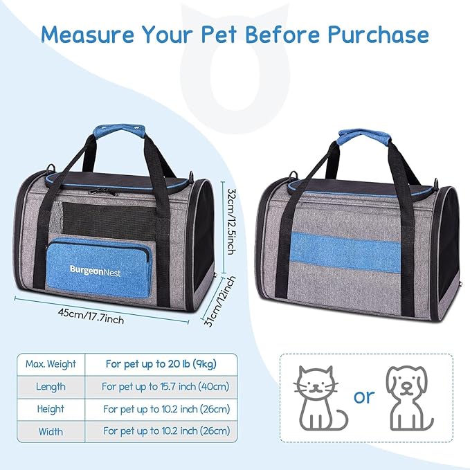 BurgeonNest Cat Carriers for Medium Cats Under 25 lbs, Pet Carrier for Cats with Unique Side Bag