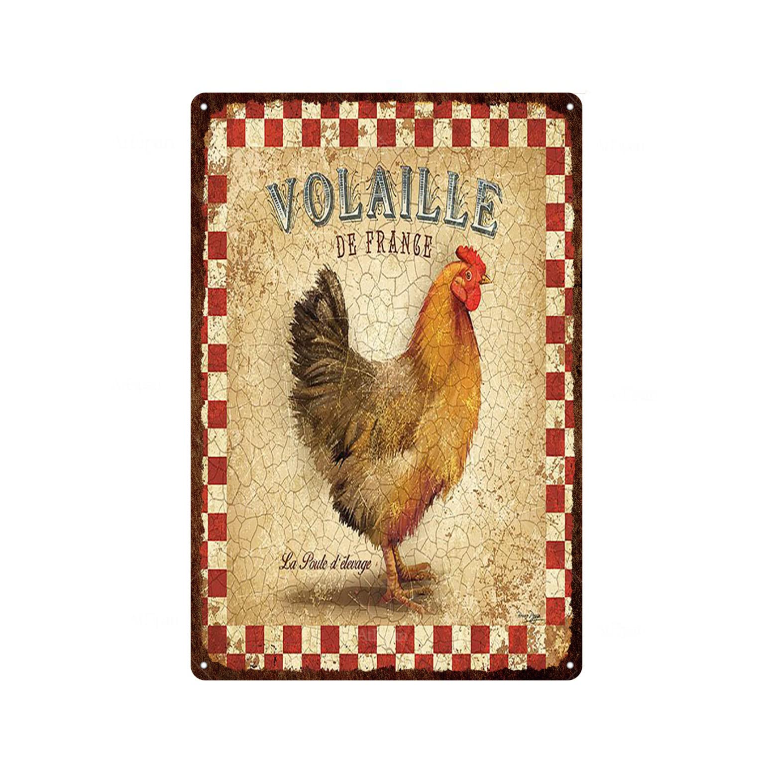 AZOLID Metal Tin Signs Volaille De Frange Tin Signs Vintage Funny Bar Club Cave Home Kitchen Wall Decor 14X20CM