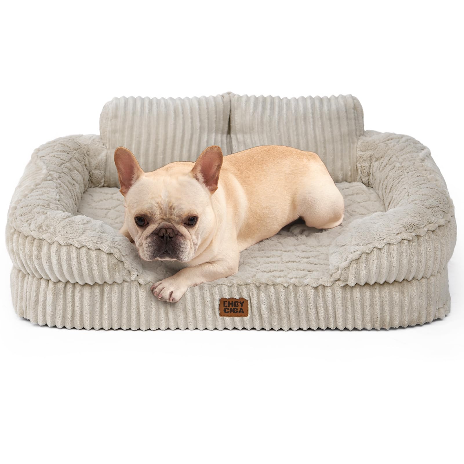 EHEYCIGA Orthopedic Dog Bed Medium Washable, 76x51x17cm Memory Foam Dog Bed Sofa with Sides and Waterproof Liner, Pet Couch with Removable Cover and Non-Slip Bottom, Linen